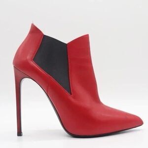 Saint Laurent Zoe Smooth‎ Red Leather Pull On Stiletto Boot Size 34 1/2